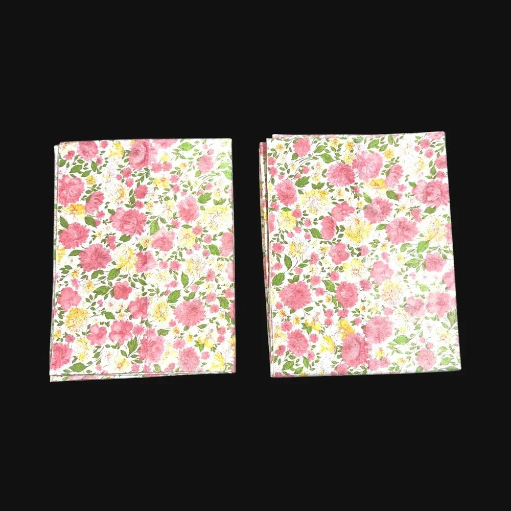 Vintage Cannon Royal Family Floral Pillowcase Set Pink Yellow Percale Made USA